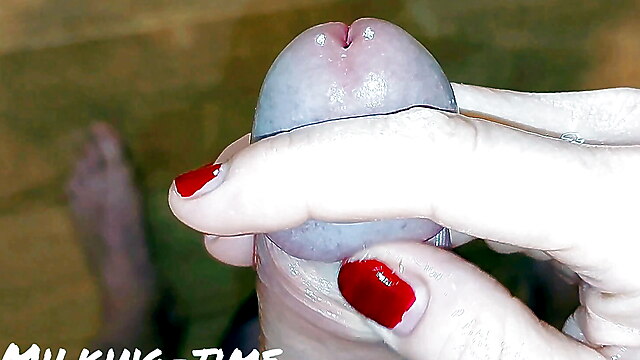 Mature edging tease, nylon penis massage, mature nylon tease, foreskin fun, mushroom head cumshot