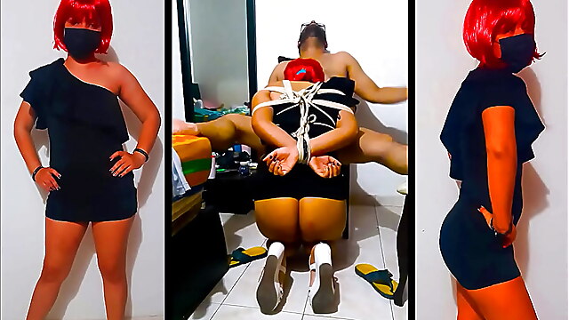You samanta, humillacion, cerdas, cerda amarrada, tied and tubes