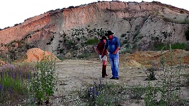 Outdoor, milf cowboys, big boobs outdoor, cowboy sex, deep blowjob amateur
